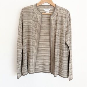 Exclusively Misook Open Front Gold Woven Cardigan Jacket Beige Classic Chic M